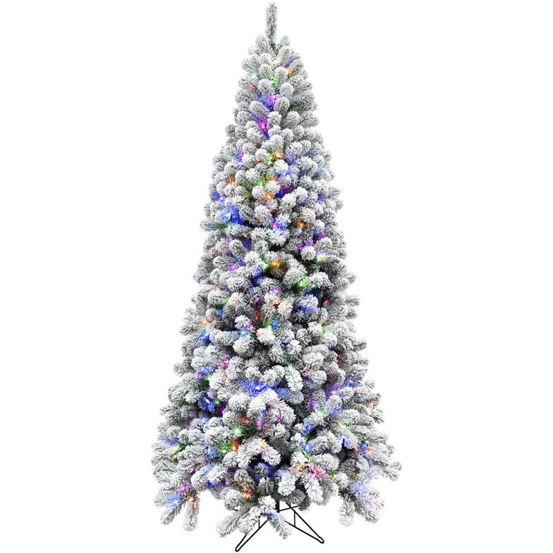 Fraser Hill Farm 10.0' Alaskan Flocked Christmas Tree - Multi LED Lights, EZ Connect, Remote