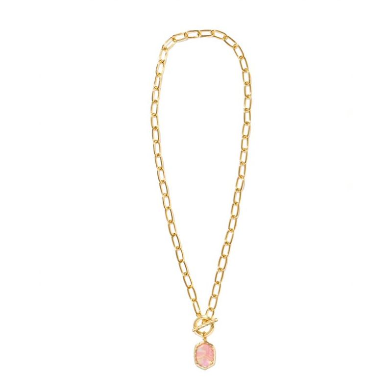 Kendra Scott Daphne Link and Chain Necklace (Gold/Light Pink Iridescent Abalone)