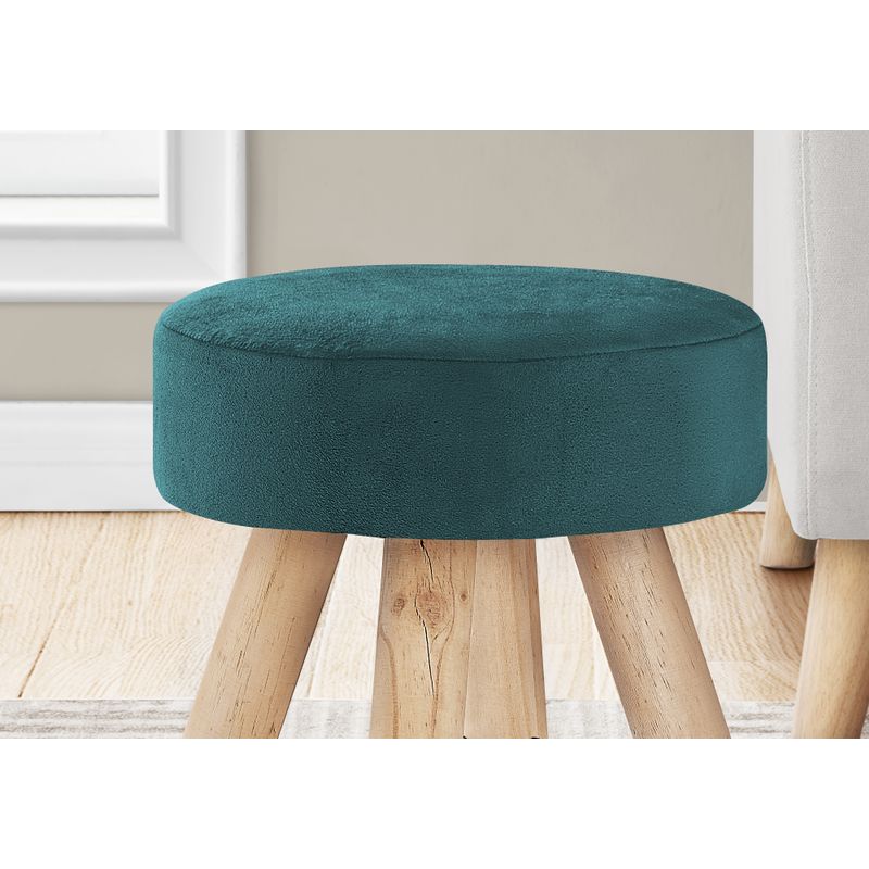 Ottoman/ Pouf/ Footrest/ Foot Stool/ 12" Round/ Velvet/ Wood Legs/ Green/ Natural/ Contemporary/ Modern