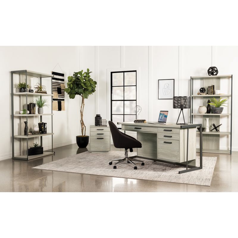 Loomis 4-drawer Rectangular Office Desk Whitewashed Grey and Gunmetal