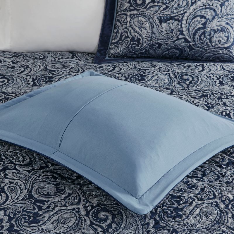 Navy Aubrey 5 Piece Jacquard Bedspread Set with Throw Pillows, Queen