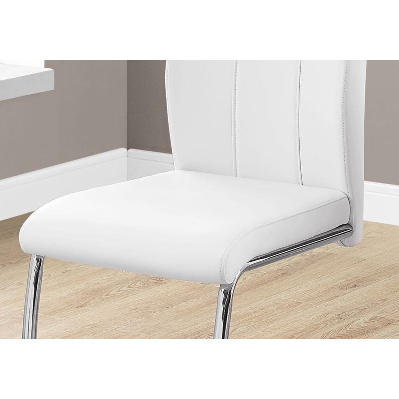 Dining Chair/ Set Of 2/ Side/ Upholstered/ Kitchen/ Dining Room/ Pu Leather Look/ Metal/ White/ Chrome/ Contemporary/ Modern