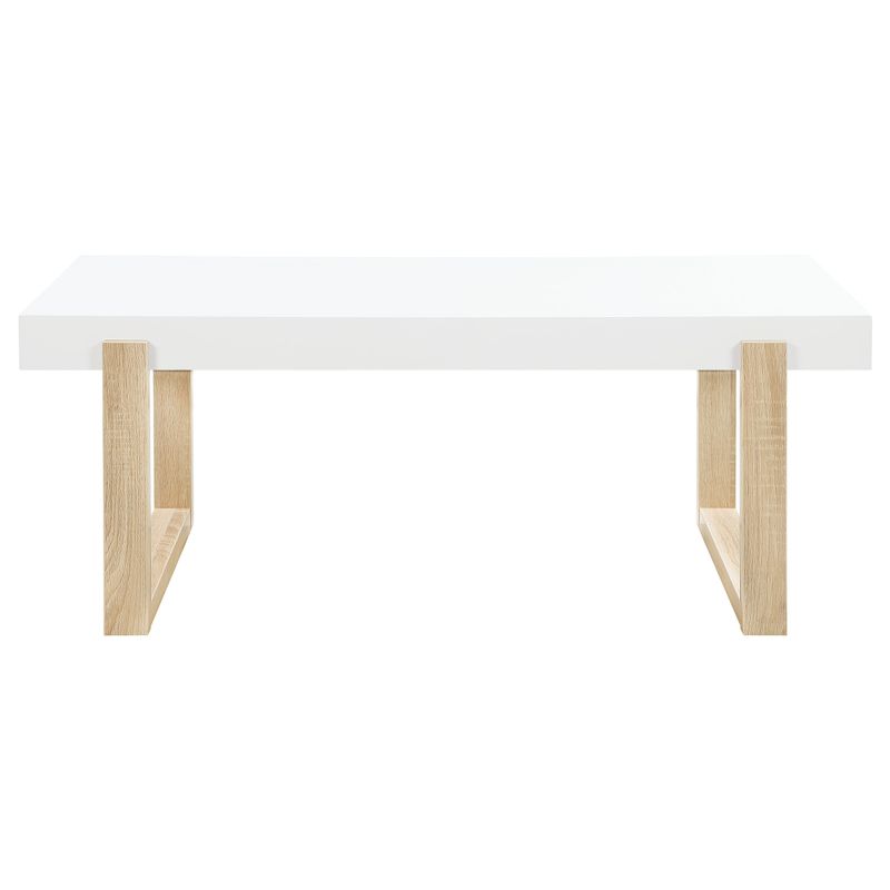 Pala Rectangular Coffee Table with Sled Base White High Gloss and Natural