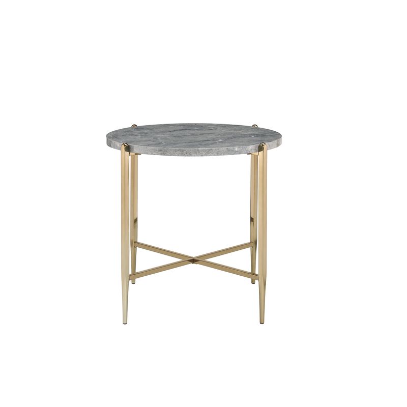 ACME Tainte End Table, Engineering Stone Top & Champagne Finish
