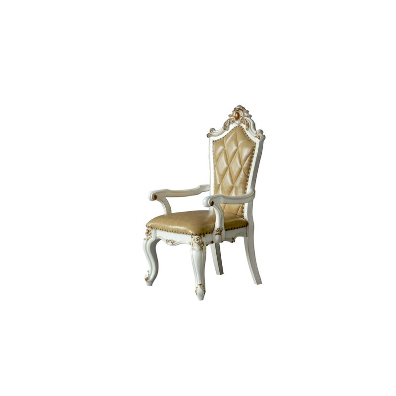 ACME Picardy Arm Chair (Set-2), Butterscotch Synthetic Leather & Antique Pearl