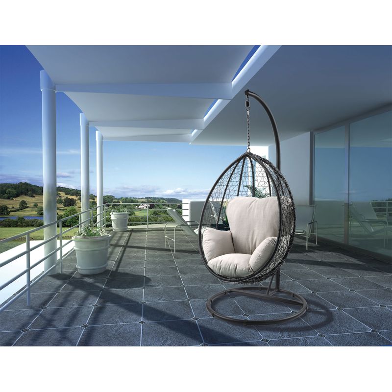 ACME Simona Hanging Chair, Beige Fabric & Black Wicker