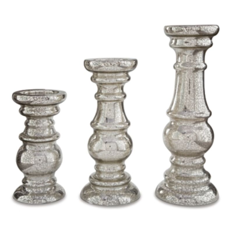 Silver Finish Rosario Candle Holder Set (3/CN)