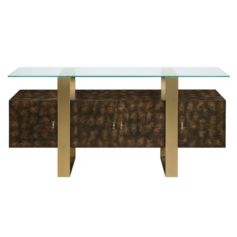 ACME Mabyn Console Cabinet, Brass & Antique Brown Finish