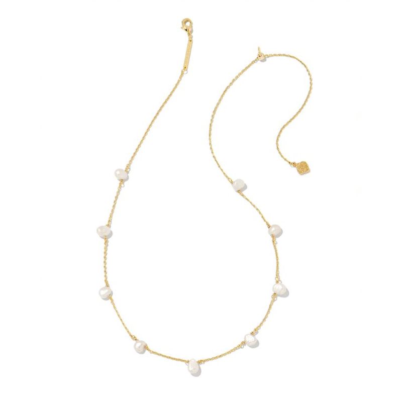 Kendra Scott Leighton Pearl Strand Necklace (Gold/White Pearl)