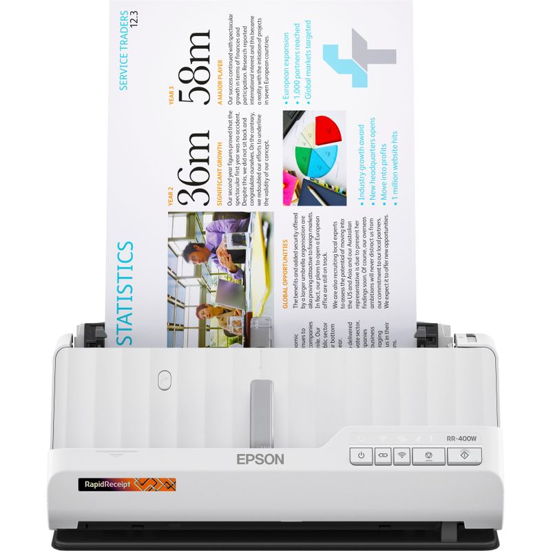 Epson - RapidReceipt RR-400W Wireless Duplex Compact Desktop Receipt and Document Scanner - White