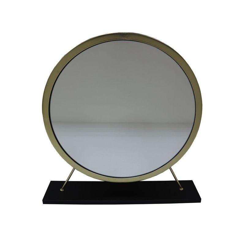 ACME Adao Vanity Mirror & Stool, Faux Fur, Mirror, Black & Brass Finish
