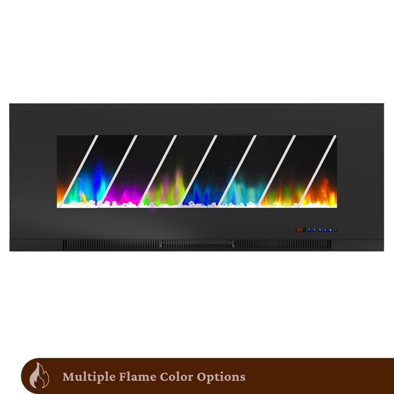 50-In. Wall-Mount Electric Fireplace in Black with Multi-Color Flames and Crystal Rock Display