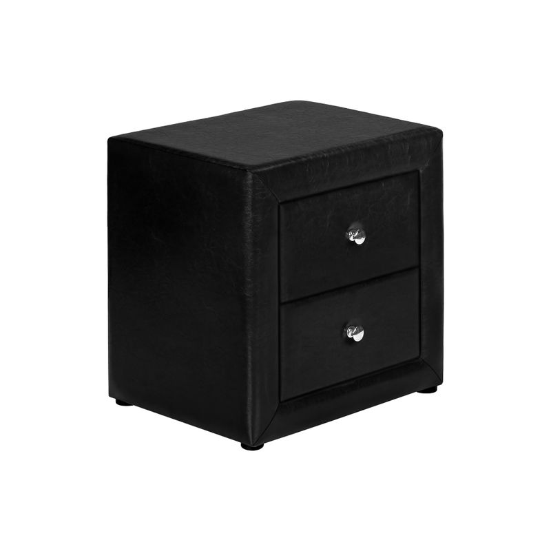 Bedroom Accent/ Nightstand/ End/ Side/ Lamp/ Storage Drawer/ Bedroom/ Upholstered/ Pu Leather Look/ Black/ Transitional