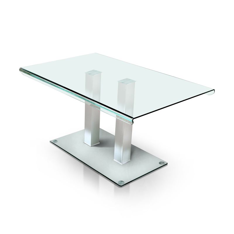 Contemporary Glass Top Dining Table in Silver