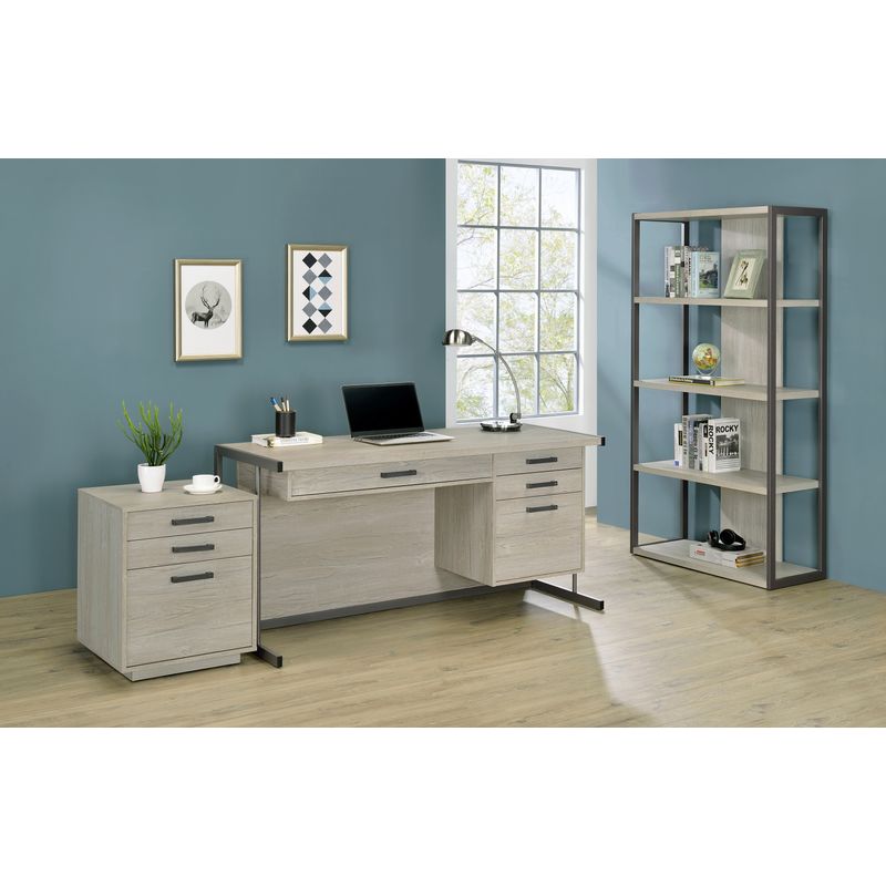 Loomis 4-drawer Rectangular Office Desk Whitewashed Grey and Gunmetal