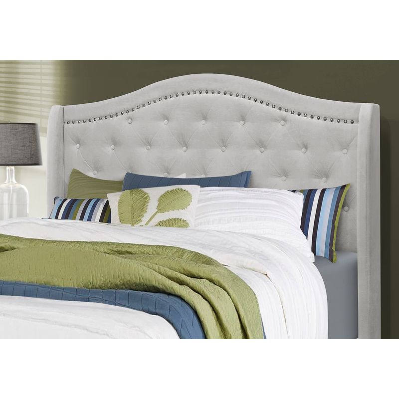 Bed - Queen Size / Light Grey Velvet With Chrome Trim