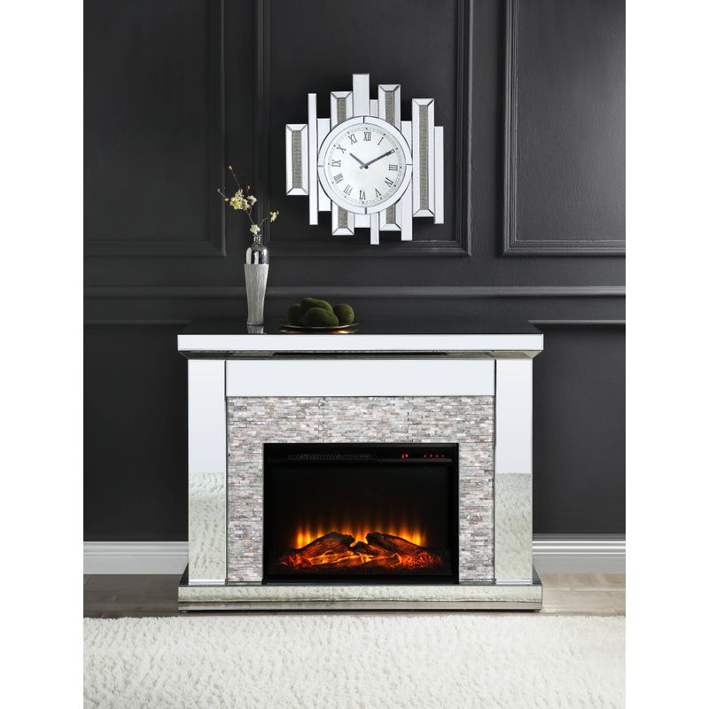 ACME Laksha Fireplace, Mirrored & Stone