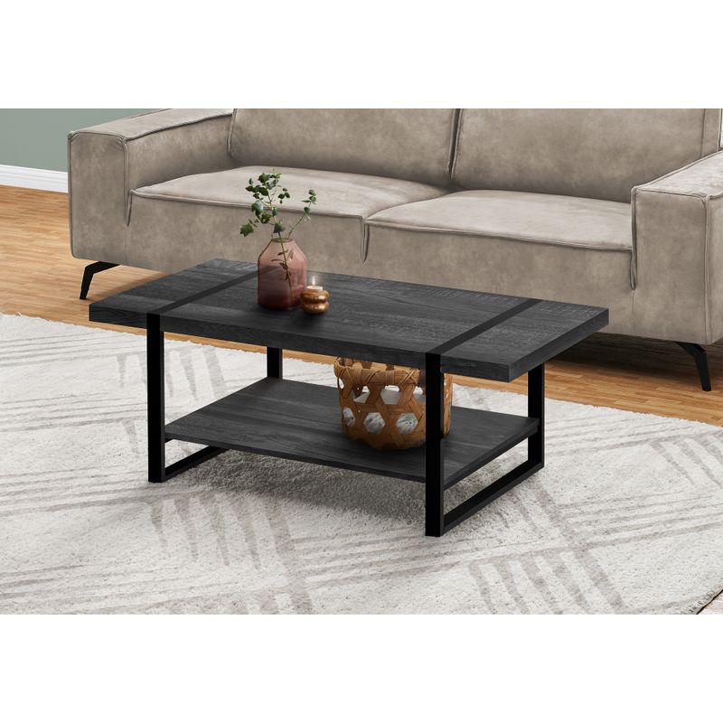 Coffee Table/ Accent/ Cocktail/ Rectangular/ Living Room/ 48"L/ Metal/ Laminate/ Black/ Contemporary/ Modern