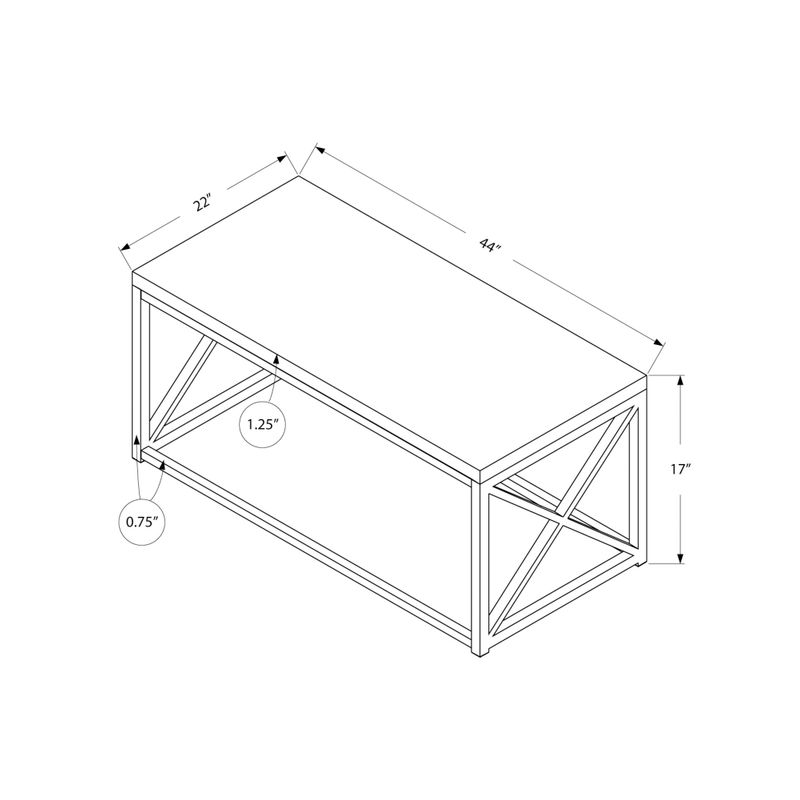 Coffee Table/ Accent/ Cocktail/ Rectangular/ Living Room/ 44"L/ Metal/ Laminate/ Natural/ Chrome/ Contemporary/ Modern