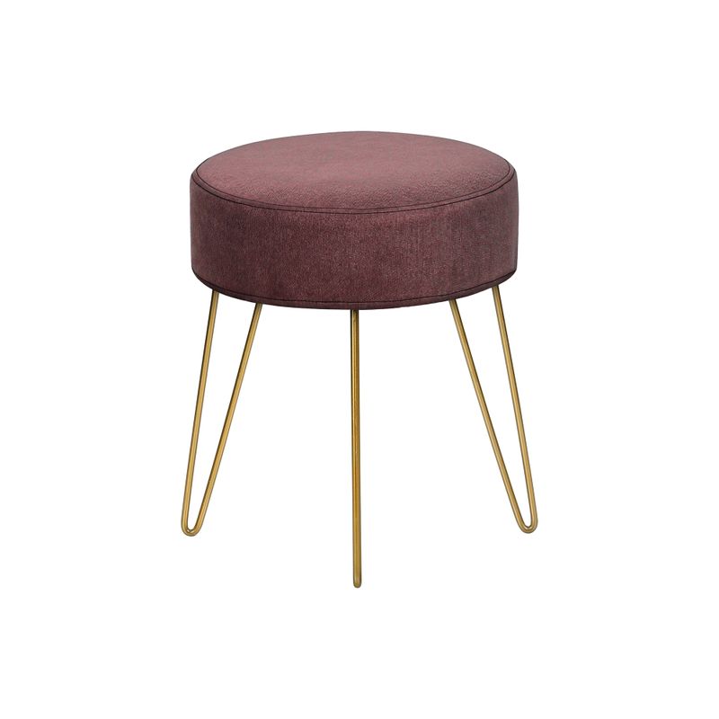 Ottoman/ Pouf/ Footrest/ Foot Stool/ 14" Round/ Fabric/ Metal Legs/ Pink/ Gold/ Contemporary/ Modern