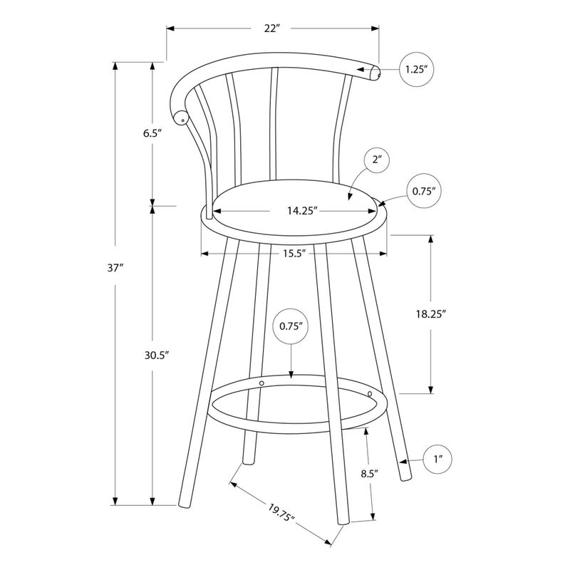 Barstool - 2Pcs / 36"H / Swivel / White Metal