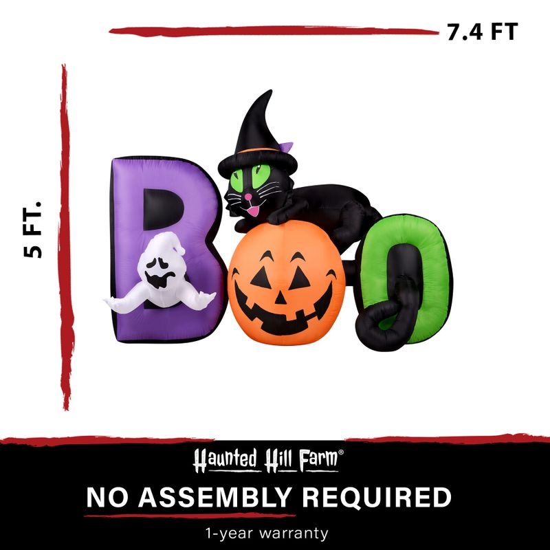 5-Ft. Inflatable Pre-Lit Boo Sign with Black Cat, Jack-O-Lantern, and Ghost