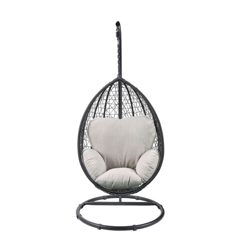 ACME Simona Hanging Chair, Beige Fabric & Black Wicker