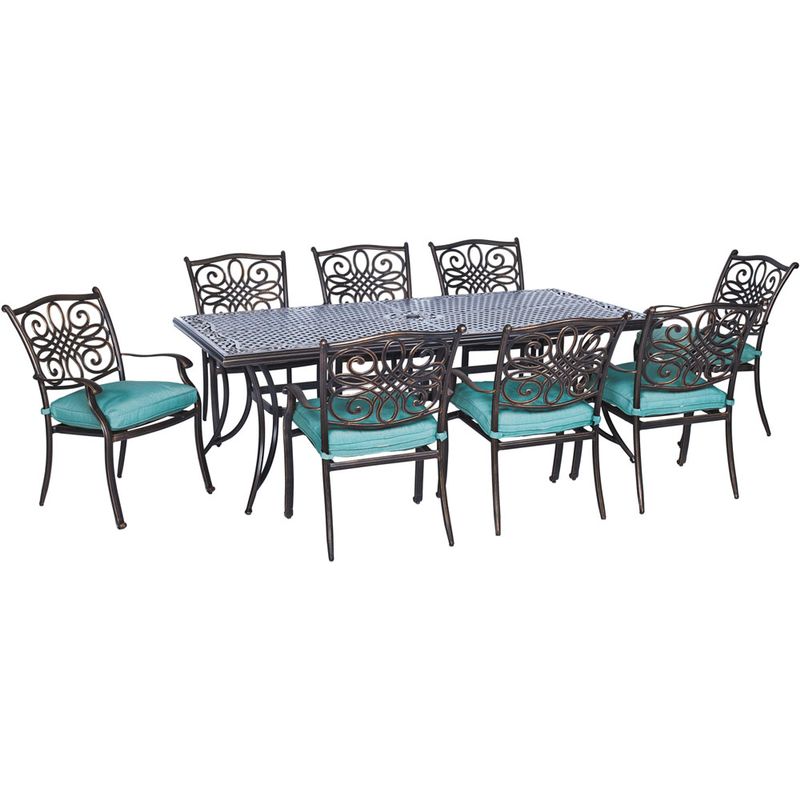 Traditions 9pc: 8 Dining Chairs, 42x84" Cast Table