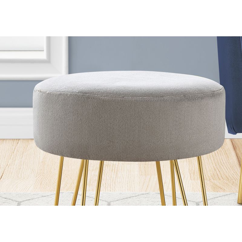 Ottoman/ Pouf/ Footrest/ Foot Stool/ 14" Round/ Fabric/ Metal Legs/ Grey/ Gold/ Contemporary/ Modern