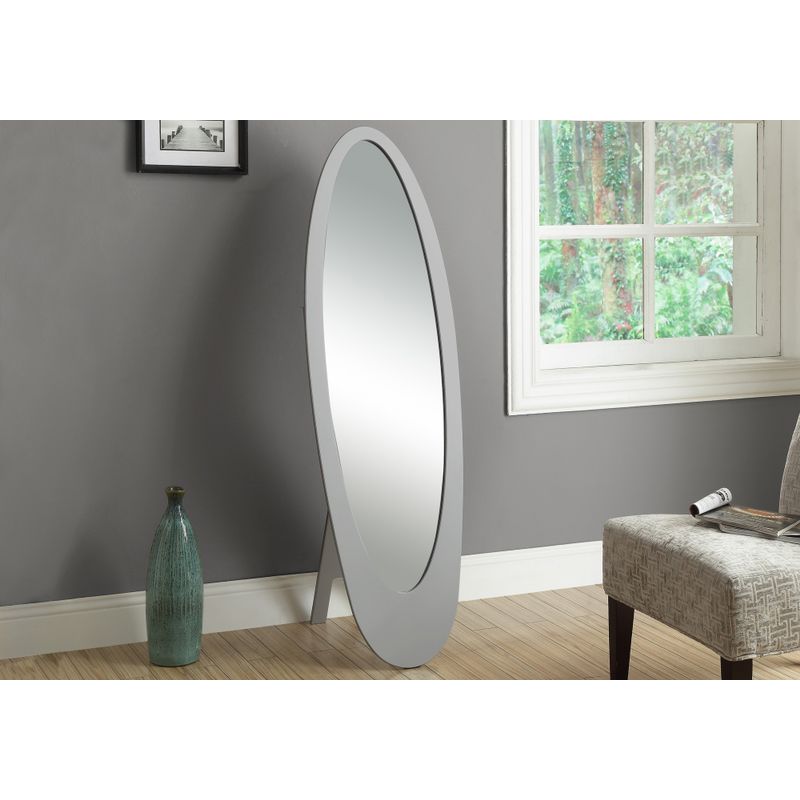 Mirror/ Full Length/ Standing/ Floor/ 60" Oval/ Dressing/ Bedroom/ Wood/ Grey/ Contemporary/ Modern