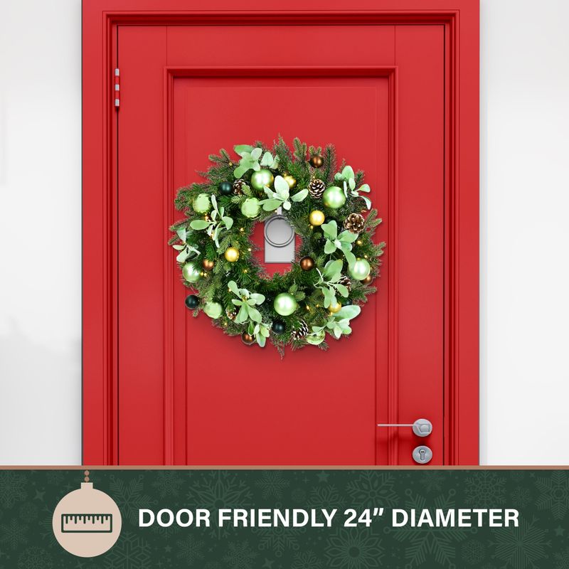 Fraser Hill Farm 24-In. Prelit Wreath with Pinecones and Metal Ornaments