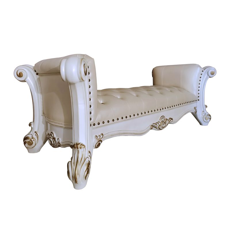 ACME Vendome Bench, Synthetic Leather & Antique Pearl Finish