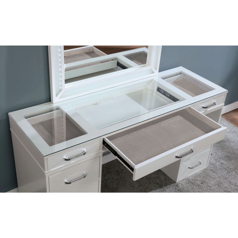 Glam Wood 3-Piece Vanity Set with LED in White