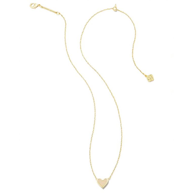 Kendra Scott Framed Ari Heart Short Pendant Necklace (Gold/Iridescent Drusy)