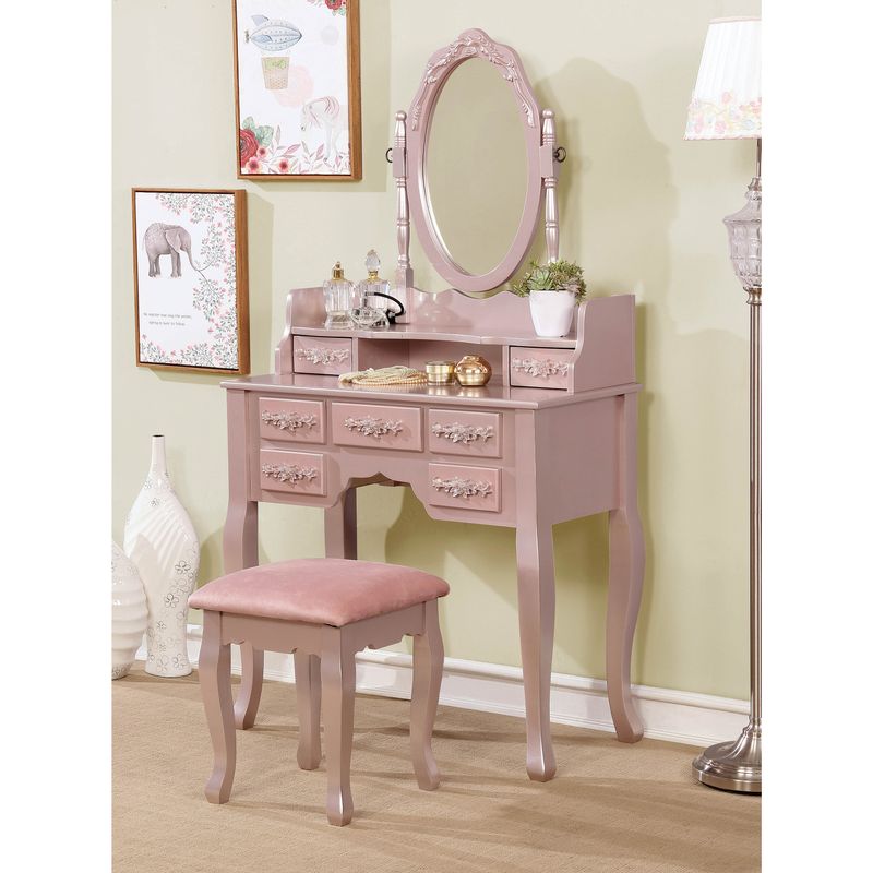 Traditional Wood 3-Piece Bedroom Vanity Set in Rose Gold