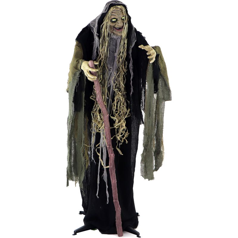 Life-Size Poseable Swamp Witch with Lights and Sound, Indoor/Covered Outdoor Halloween Decoration