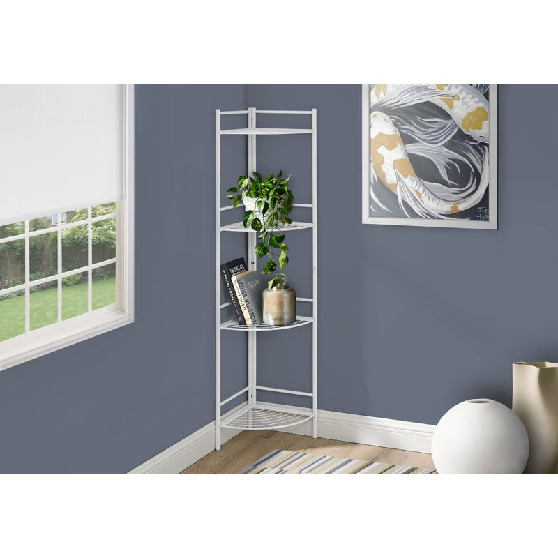 Bookshelf/ Bookcase/ Etagere/ Corner/ 3 Tier/ 58"H/ Office/ Bedroom/ Metal/ White/ Contemporary/ Modern