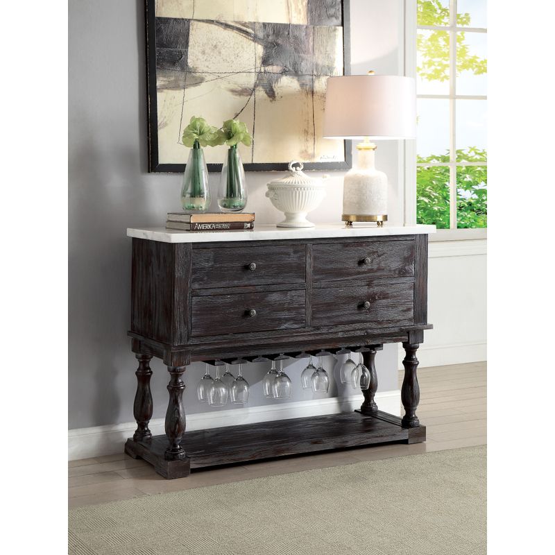 ACME Gerardo Server, White Natural Marble Top & Weathered Espresso