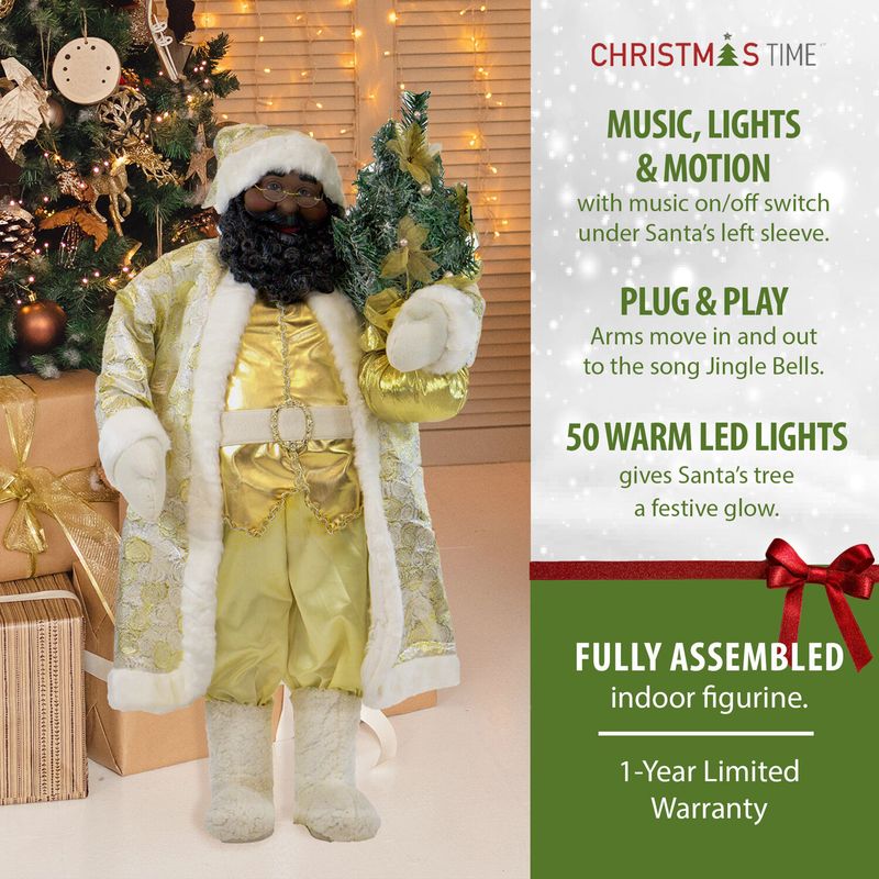 Christmas Time 3-Ft. Music and Motion African American Santa Claus with Prelit Christmas Tree, Animated Indoor Holiday Home Decor