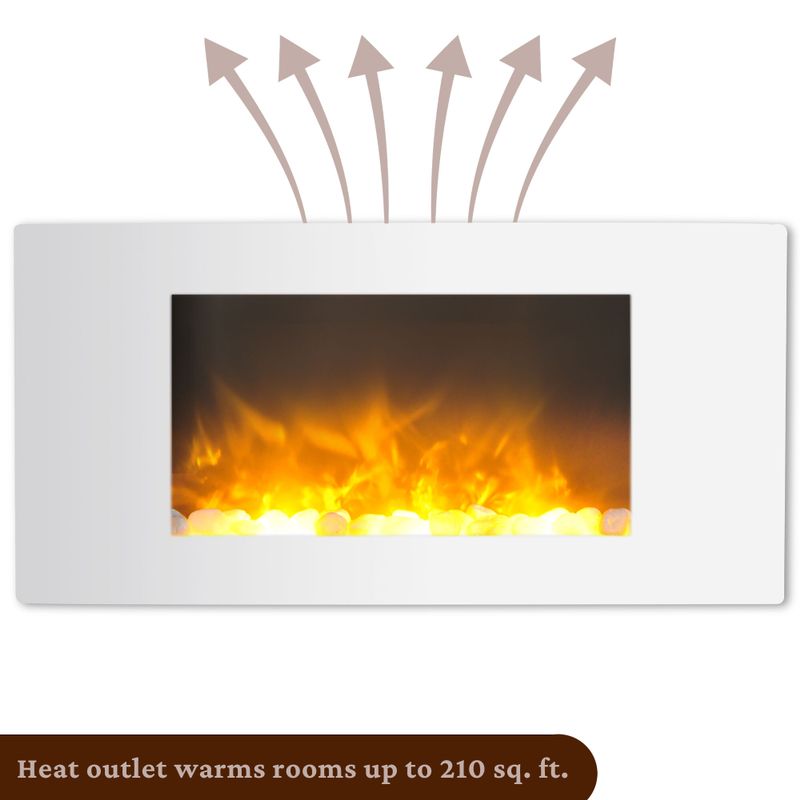 Callisto 35-In. Wall-Mount Electric Fireplace with White Curved Panel and Crystal Rocks