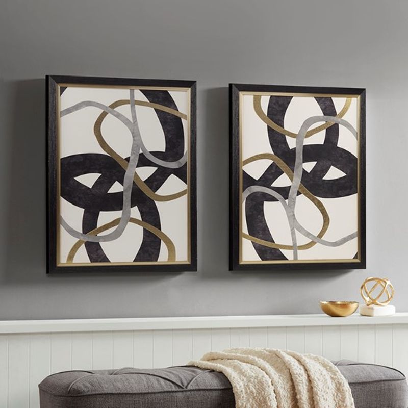 Moving Midas Gold Foil Abstract 2-piece Framed Canvas Wall Art Set