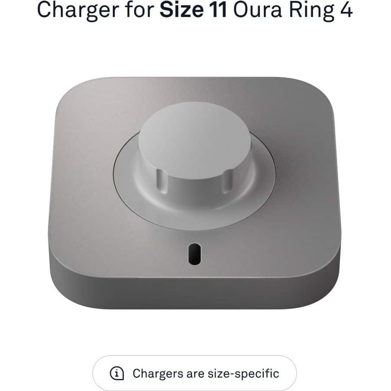 Oura Ring 4 Charger - Size 11 - Charging Dock and USB-C Cable - Charges Oura Ring 4 up to 8 days - Grey