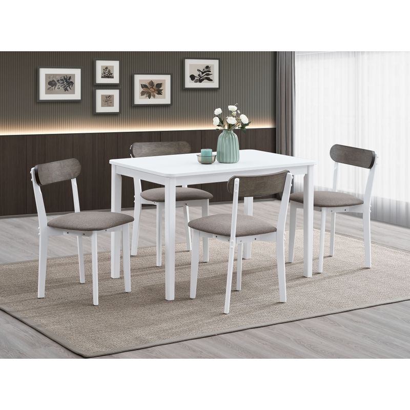 ACME Fidelity 5Pc Pack Dining Set in Brown Linen & White Finish