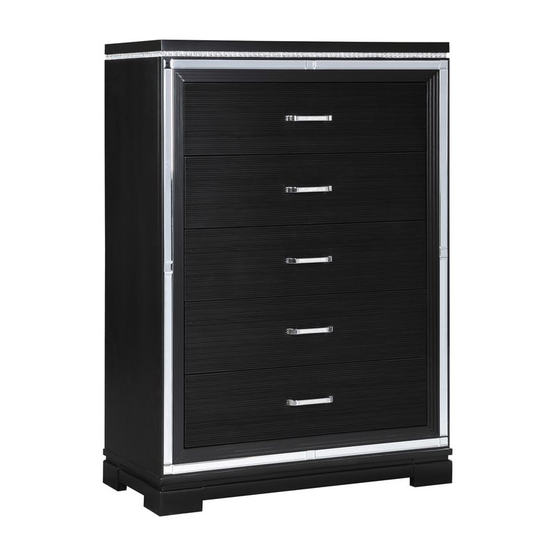 Eleanor Rectangular 5-drawer Chest Silver and Black