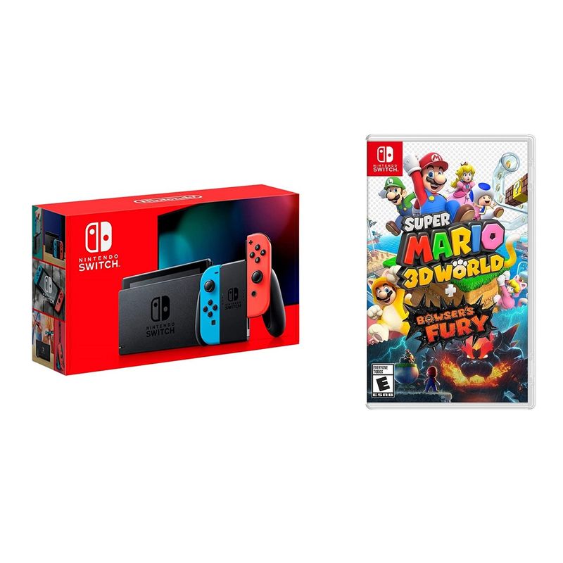 Nintendo - Switch 1.1 (Red/Blue) + Super Mario 3D World Bowsers Fury BUNDLE