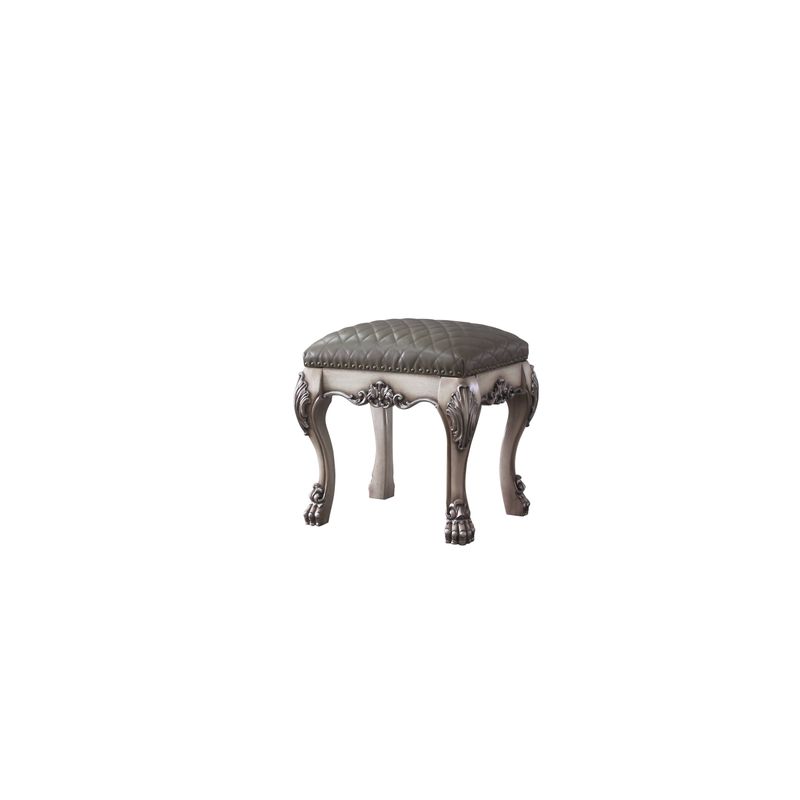 ACME Dresden Vanity Stool, Vintage Bone White & Synthetic Leather