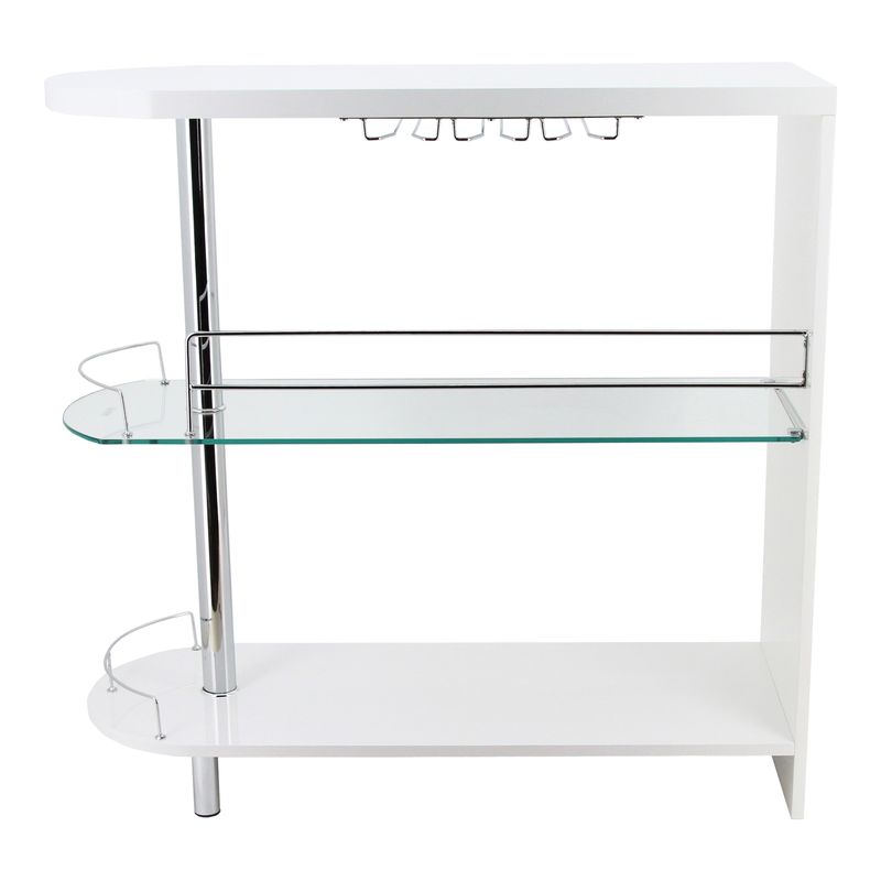 Contemporary Wood 2-Shelf Mini Server in Off-White/Chrome