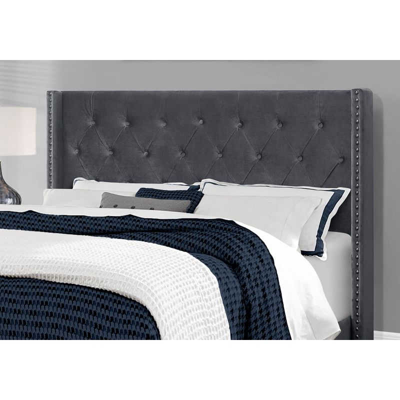 Bed - Queen Size / Dark Grey Velvet With Chrome Trim