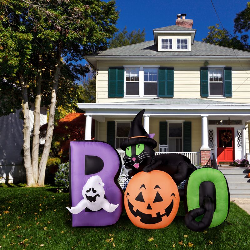 5-Ft. Inflatable Pre-Lit Boo Sign with Black Cat, Jack-O-Lantern, and Ghost