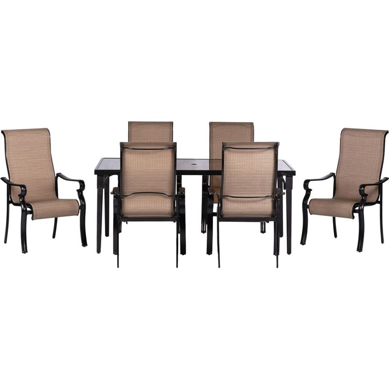 Brigantine 7-pc Dining Set: Aluminum Glass Table, 6 Sling Chairs